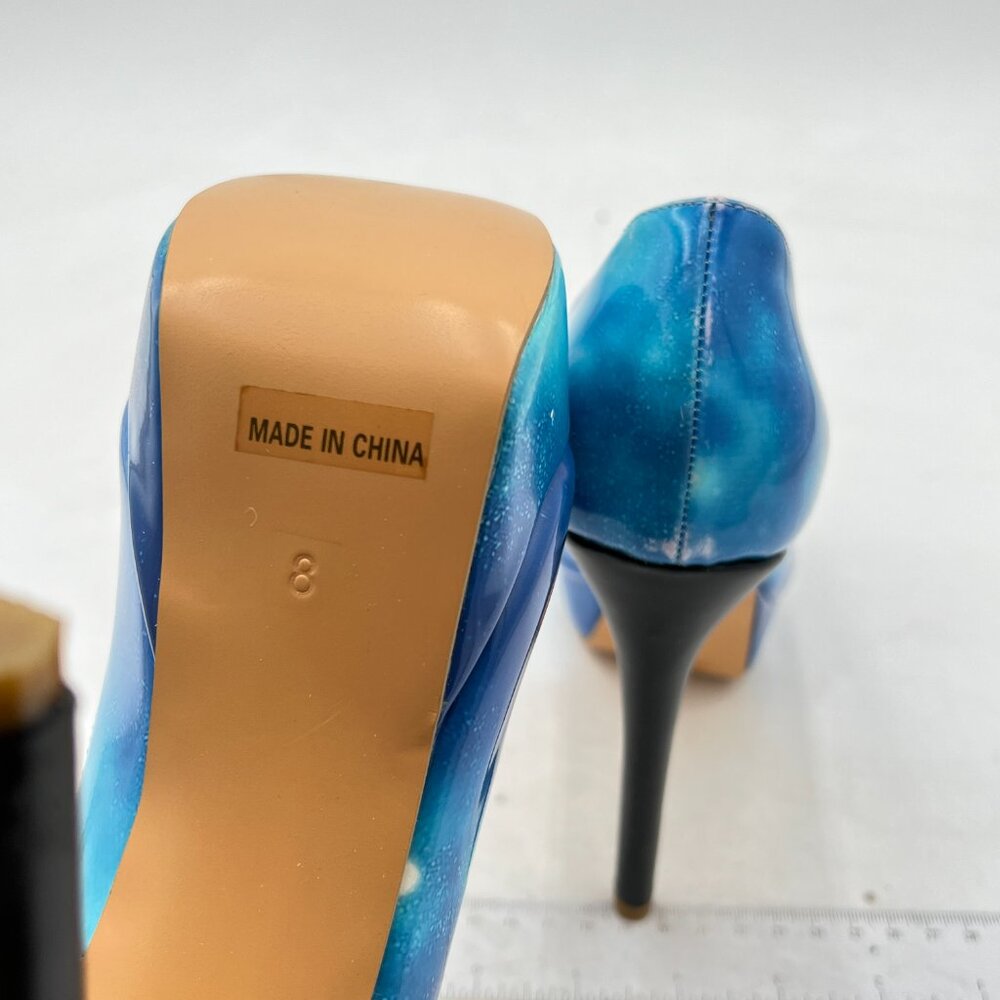 FSJ Blue Gorgeous Super High Heel Dress Shoe Multicolored Peep Toe Platform Pump - Picture 5 of 7